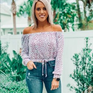 Blue Blush Leopard LS Crop in Plum, Various Sizes